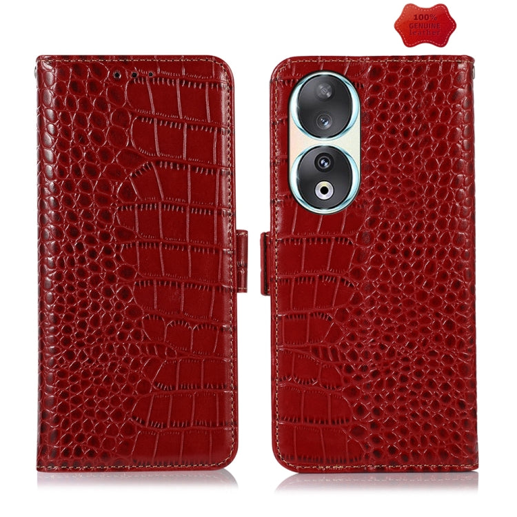 For Honor 90 Crocodile Top Layer Cowhide Leather Phone Case(Red)
