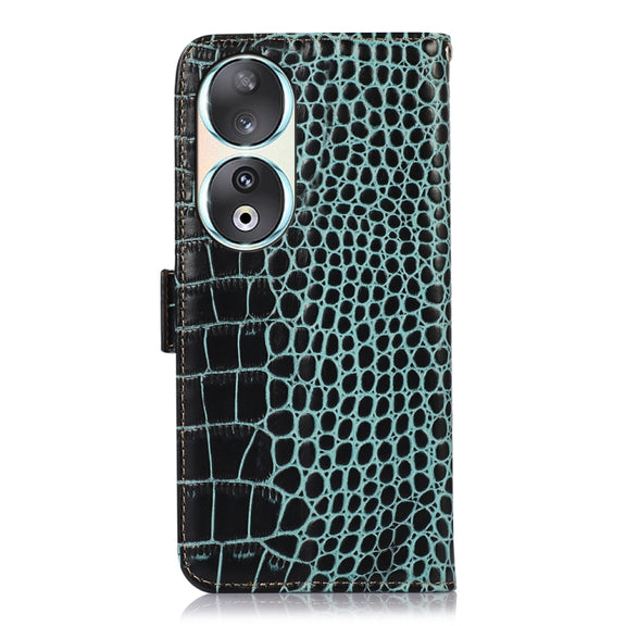 For Honor 90 Crocodile Top Layer Cowhide Leather Phone Case(Green)