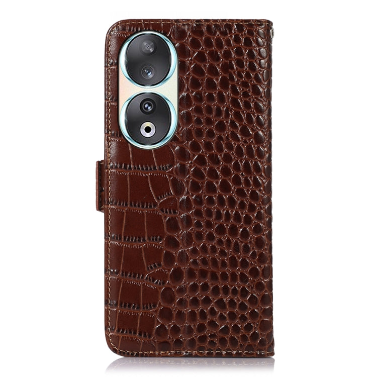 For Honor 90 Crocodile Top Layer Cowhide Leather Phone Case(Brown)