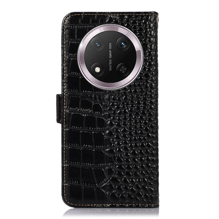 For Honor X9c 5G Global Crocodile Top Layer Cowhide Leather Phone Case(Black)