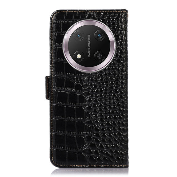 For Honor X9c 5G Global Crocodile Top Layer Cowhide Leather Phone Case(Black)