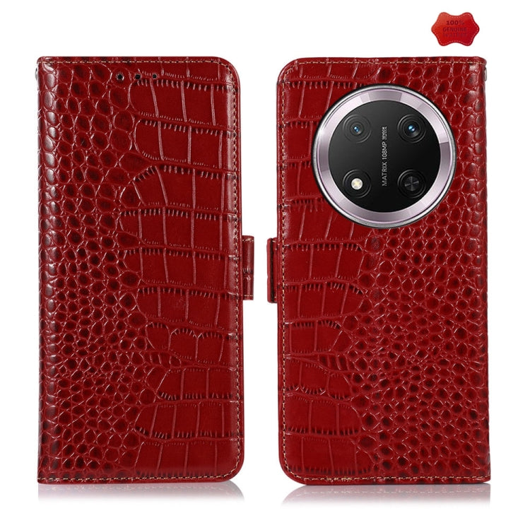 For Honor X9c 5G Global Crocodile Top Layer Cowhide Leather Phone Case(Red)