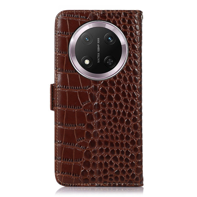 For Honor X9c 5G Global Crocodile Top Layer Cowhide Leather Phone Case(Brown)