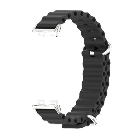 For Huawei Band 8 / 9 / 10 Mijobs Marine Silicone Breathable Watch Band(Black+Silver)