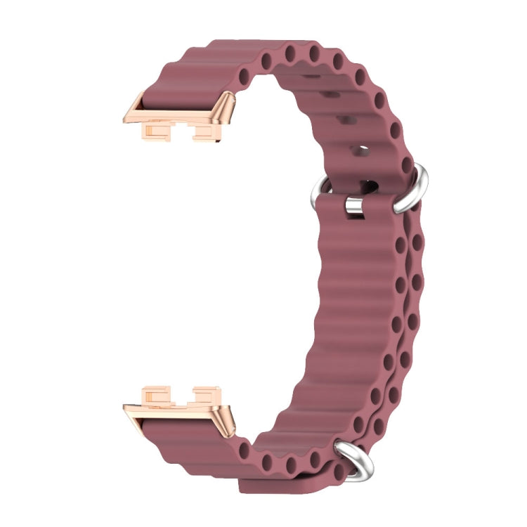 For Huawei Band 8 Mijobs Marine Silicone Breathable Watch Band(Wine Red+Rose Gold)