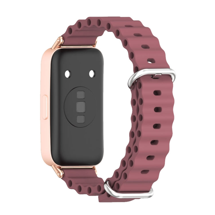 For Huawei Band 8 Mijobs Marine Silicone Breathable Watch Band(Wine Red+Rose Gold)