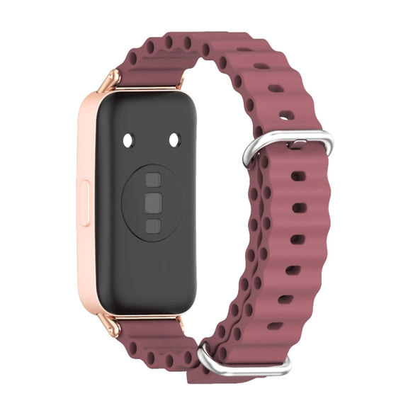 For Huawei Band 8 Mijobs Marine Silicone Breathable Watch Band(Wine Red+Rose Gold)