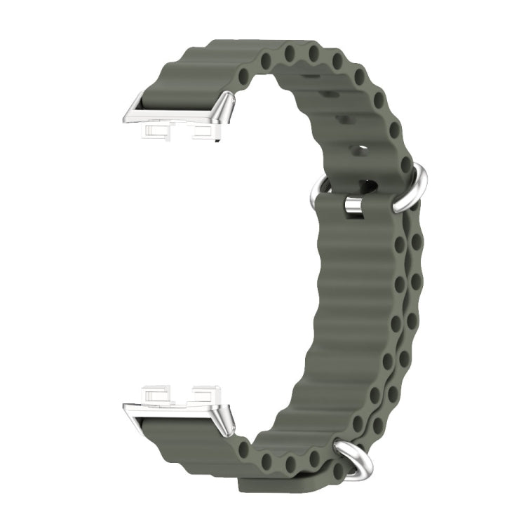For Huawei Band 8 / 9 / 10 Mijobs Marine Silicone Breathable Watch Band(Khaki Green+Silver)