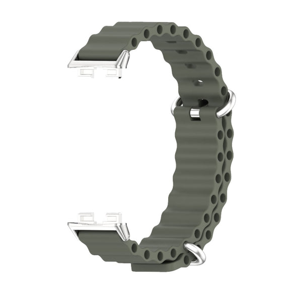 For Huawei Band 8 / 9 / 10 Mijobs Marine Silicone Breathable Watch Band(Khaki Green+Silver)