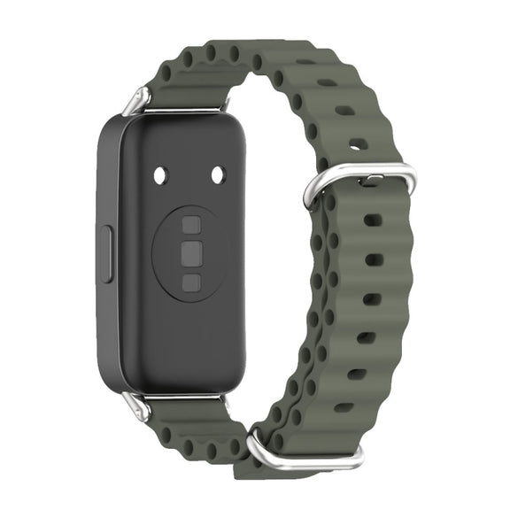For Huawei Band 8 / 9 / 10 Mijobs Marine Silicone Breathable Watch Band(Khaki Green+Silver)