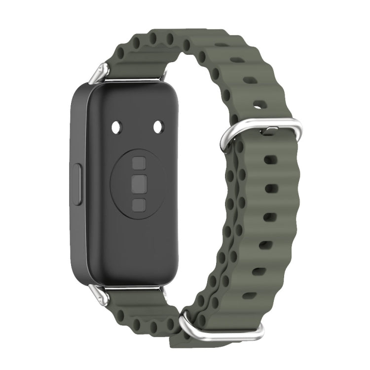 For Huawei Band 8 / 9 / 10 Mijobs Marine Silicone Breathable Watch Band(Khaki Green+Silver)