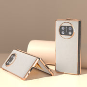 For Huawei Mate X3 Nano Plating Genuine Leather Wave Series Phone Case(Grey)