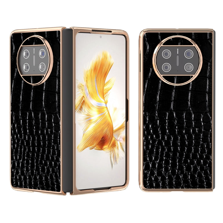 For Huawei Mate X3 Nano Plating Genuine Leather Crocodile Pattern Phone Case(Black)