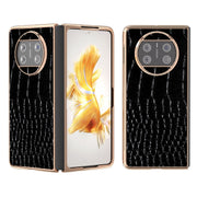 For Huawei Mate X3 Nano Plating Genuine Leather Crocodile Pattern Phone Case(Black)