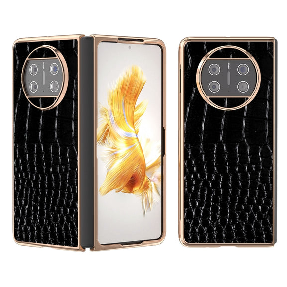 For Huawei Mate X3 Nano Plating Genuine Leather Crocodile Pattern Phone Case(Black)