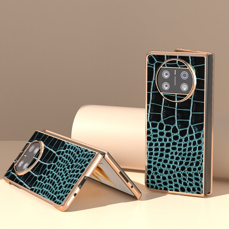 For Huawei Mate X3 Nano Plating Genuine Leather Crocodile Pattern Phone Case(Blue)