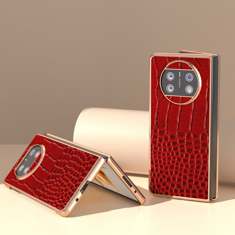 For Huawei Mate X3 Nano Plating Genuine Leather Crocodile Pattern Phone Case(Red)