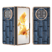 For Huawei Mate X3 Nano Plating Genuine Leather Mahjong Texture Phone Case(Blue)