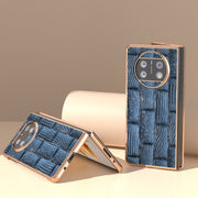 For Huawei Mate X3 Nano Plating Genuine Leather Mahjong Texture Phone Case(Blue)