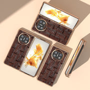 For Huawei Mate X3 Nano Plating Genuine Leather Mahjong Texture Phone Case(Brown)