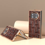 For Huawei Mate X3 Nano Plating Genuine Leather Mahjong Texture Phone Case(Brown)