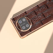 For Huawei Mate X3 Nano Plating Genuine Leather Mahjong Texture Phone Case(Brown)
