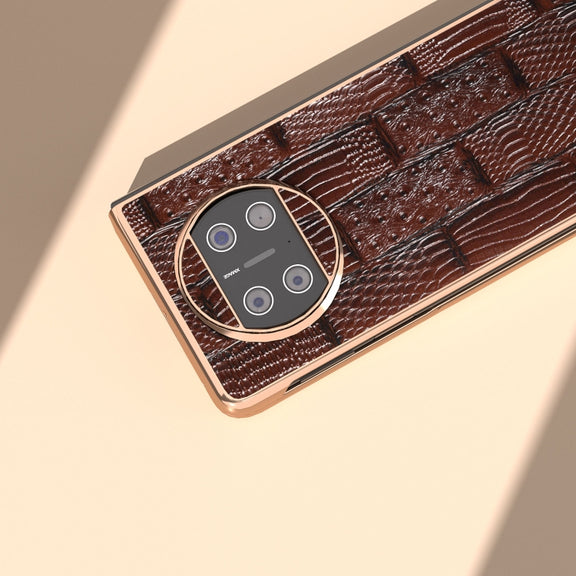 For Huawei Mate X3 Nano Plating Genuine Leather Mahjong Texture Phone Case(Brown)