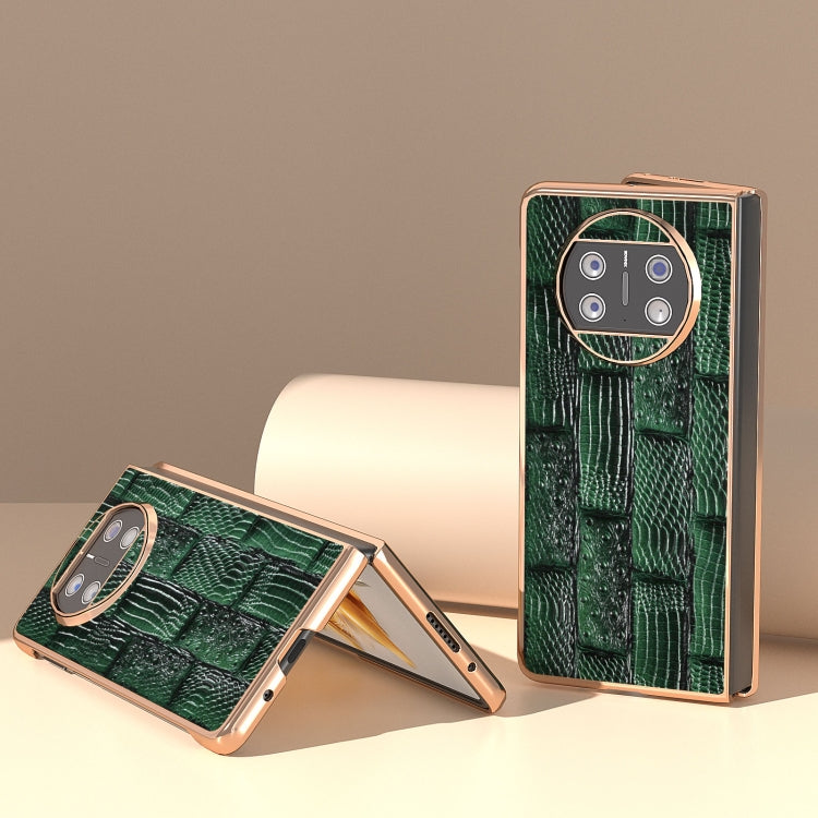For Huawei Mate X3 Nano Plating Genuine Leather Mahjong Texture Phone Case(Green)