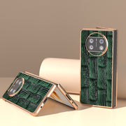 For Huawei Mate X3 Nano Plating Genuine Leather Mahjong Texture Phone Case(Green)