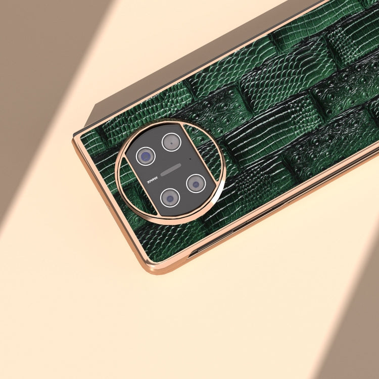 For Huawei Mate X3 Nano Plating Genuine Leather Mahjong Texture Phone Case(Green)