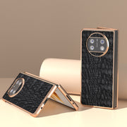 For Huawei Mate X3 Nano Plating Genuine Leather Sky Series Phone Case(Black)