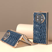 For Huawei Mate X3 Nano Plating Genuine Leather Sky Series Phone Case(Blue)