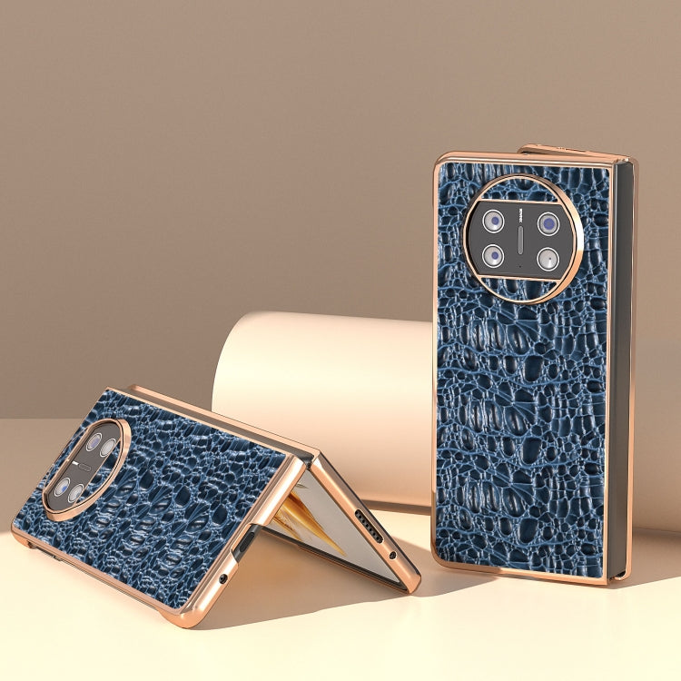 For Huawei Mate X3 Nano Plating Genuine Leather Sky Series Phone Case(Blue)