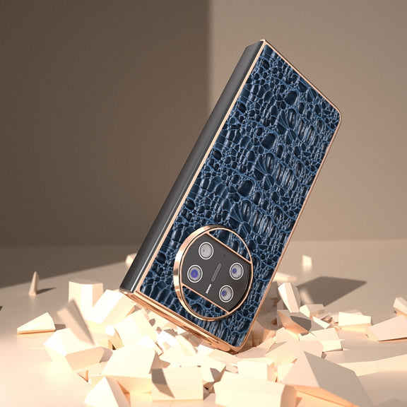 For Huawei Mate X3 Nano Plating Genuine Leather Sky Series Phone Case(Blue)
