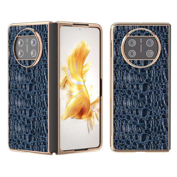For Huawei Mate X3 Nano Plating Genuine Leather Sky Series Phone Case(Blue)