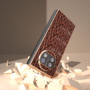 For Huawei Mate X3 Nano Plating Genuine Leather Sky Series Phone Case(Brown)