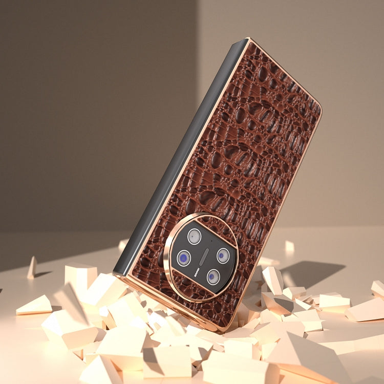 For Huawei Mate X3 Nano Plating Genuine Leather Sky Series Phone Case(Brown)