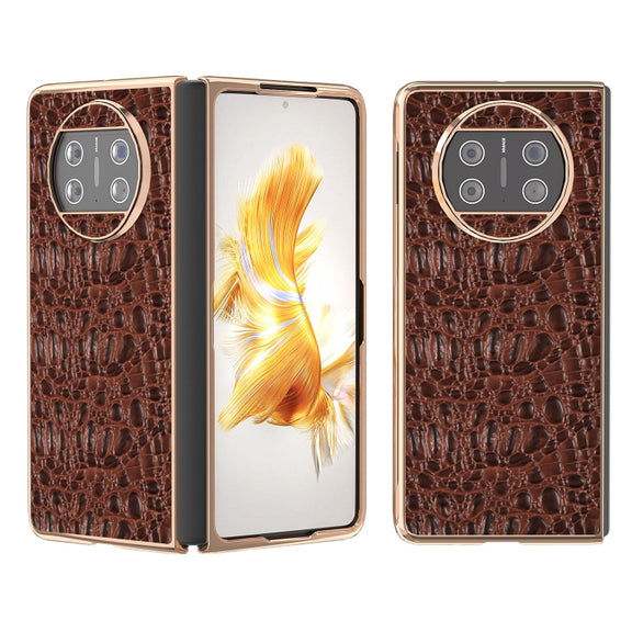 For Huawei Mate X3 Nano Plating Genuine Leather Sky Series Phone Case(Brown)