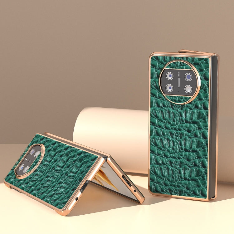 For Huawei Mate X3 Nano Plating Genuine Leather Sky Series Phone Case(Green)