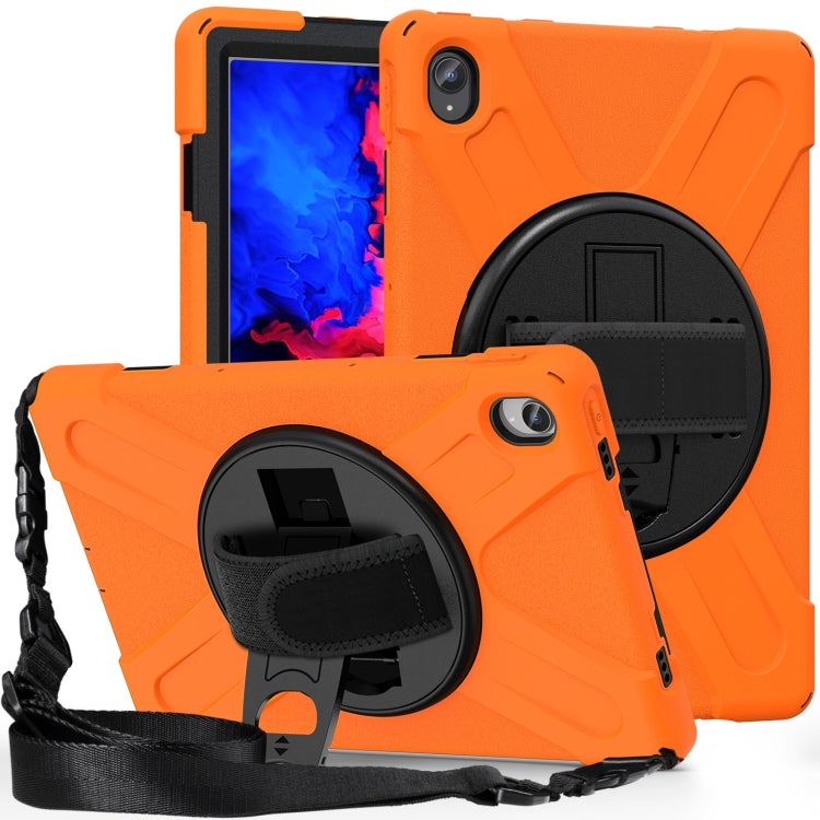 For Lenovo Tab P11 Silicone Hybrid PC Tablet Case with Grip & Shoulder Strap(Orange)