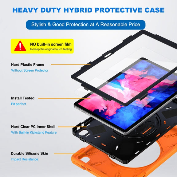 For Lenovo Tab P11 Silicone Hybrid PC Tablet Case with Grip & Shoulder Strap(Orange)
