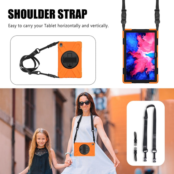 For Lenovo Tab P11 Silicone Hybrid PC Tablet Case with Grip & Shoulder Strap(Orange)