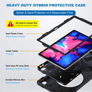 For Lenovo Tab P11 Silicone Hybrid PC Tablet Case with Grip & Shoulder Strap(Black)