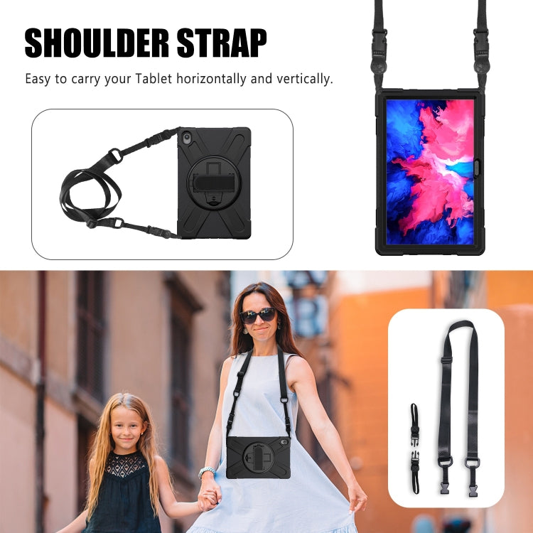 For Lenovo Tab P11 Silicone Hybrid PC Tablet Case with Grip & Shoulder Strap(Black)