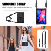 For Lenovo Tab P11 Silicone Hybrid PC Tablet Case with Grip & Shoulder Strap(Black)