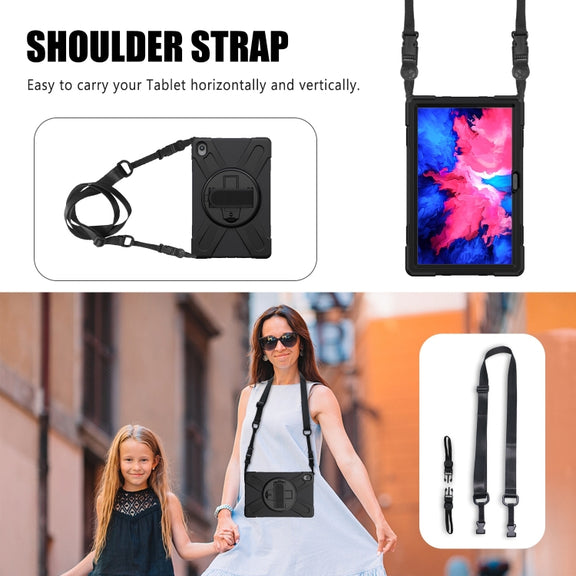 For Lenovo Tab P11 Silicone Hybrid PC Tablet Case with Grip & Shoulder Strap(Black)