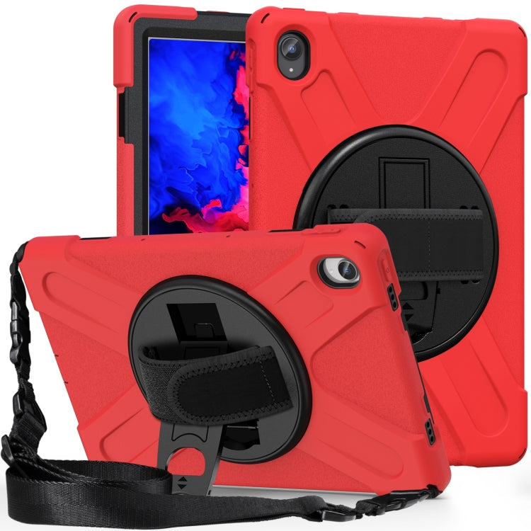 For Lenovo Tab P11 Silicone Hybrid PC Tablet Case with Grip & Shoulder Strap(Red)