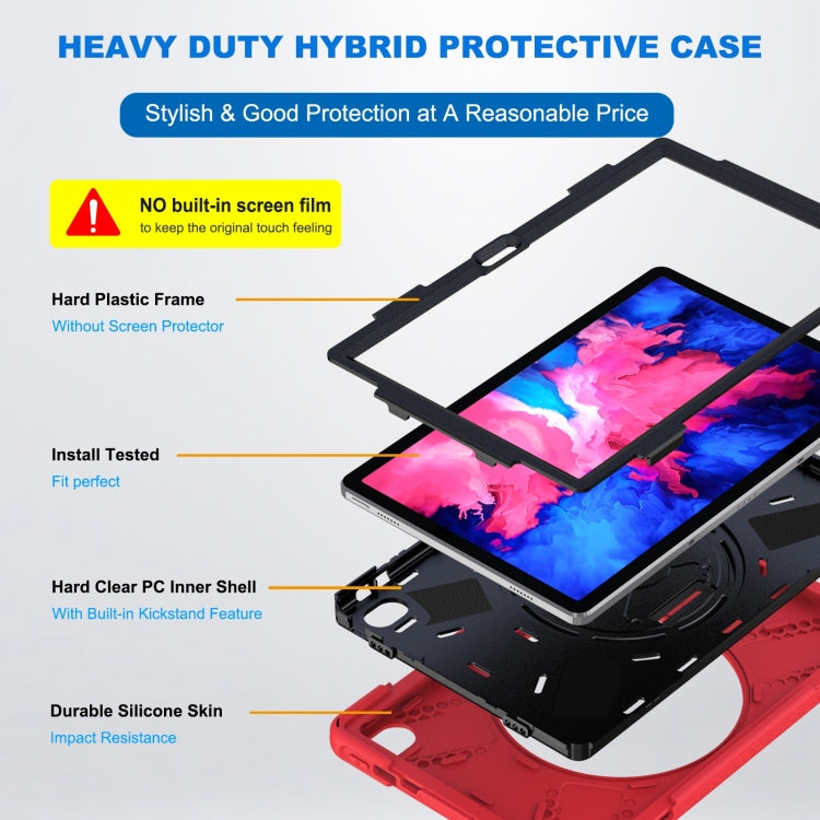For Lenovo Tab P11 Silicone Hybrid PC Tablet Case with Grip & Shoulder Strap(Red)