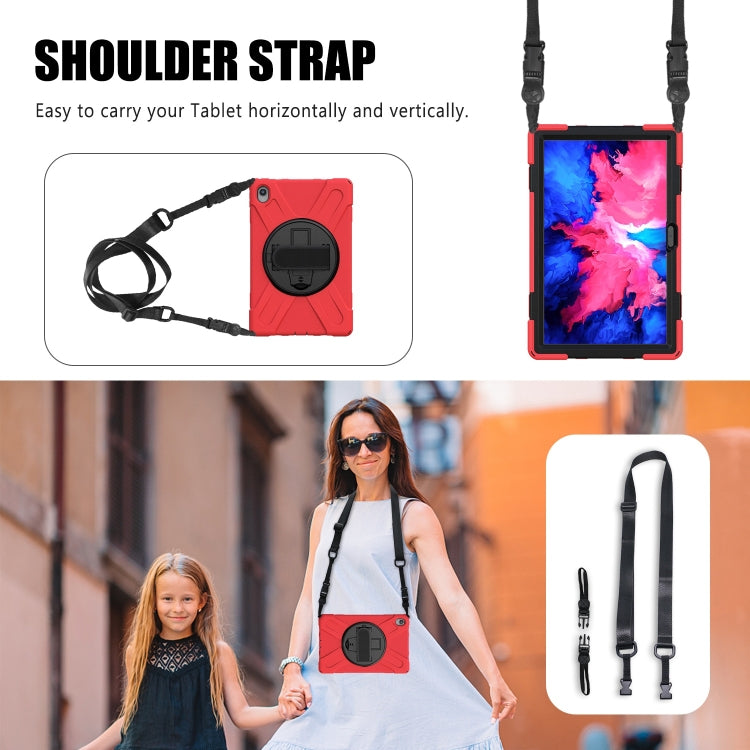 For Lenovo Tab P11 Silicone Hybrid PC Tablet Case with Grip & Shoulder Strap(Red)