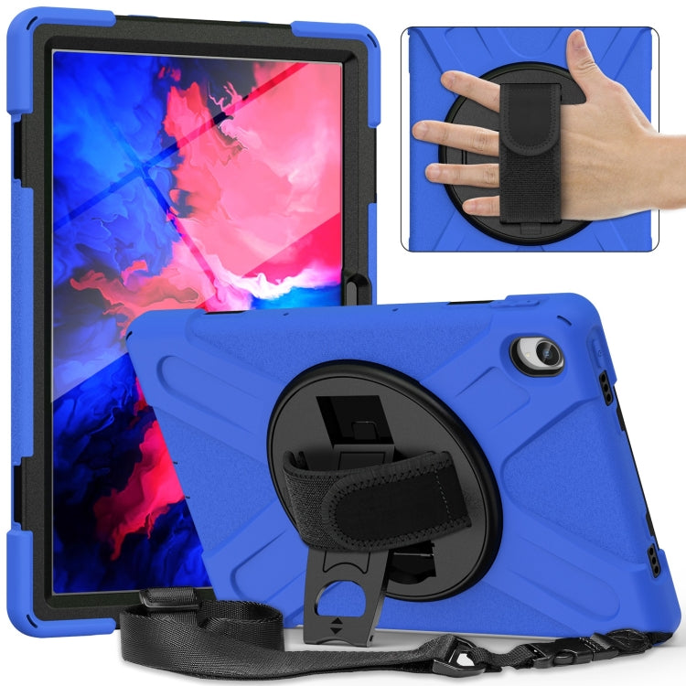 For Lenovo Tab P11 Silicone Hybrid PC Tablet Case with Grip & Shoulder Strap(Blue)